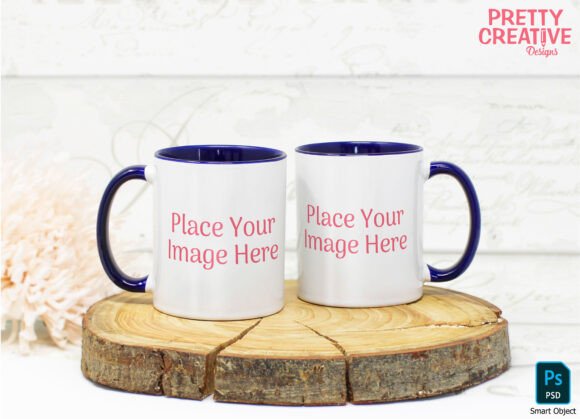 Download Navy Handle Twin Mug Smart PSD Mockup - Premium Resources